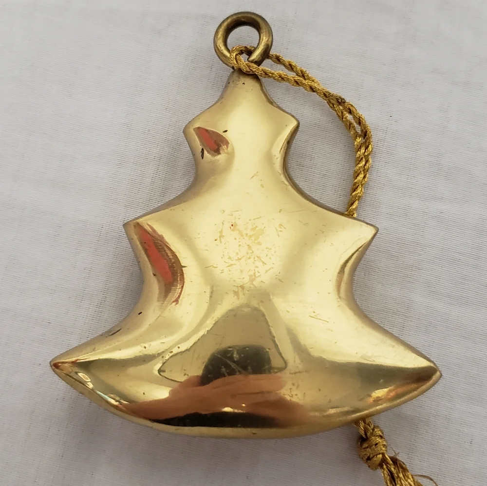 Vintage Heavy Brass Christmas Tree Ornament 3 Inches